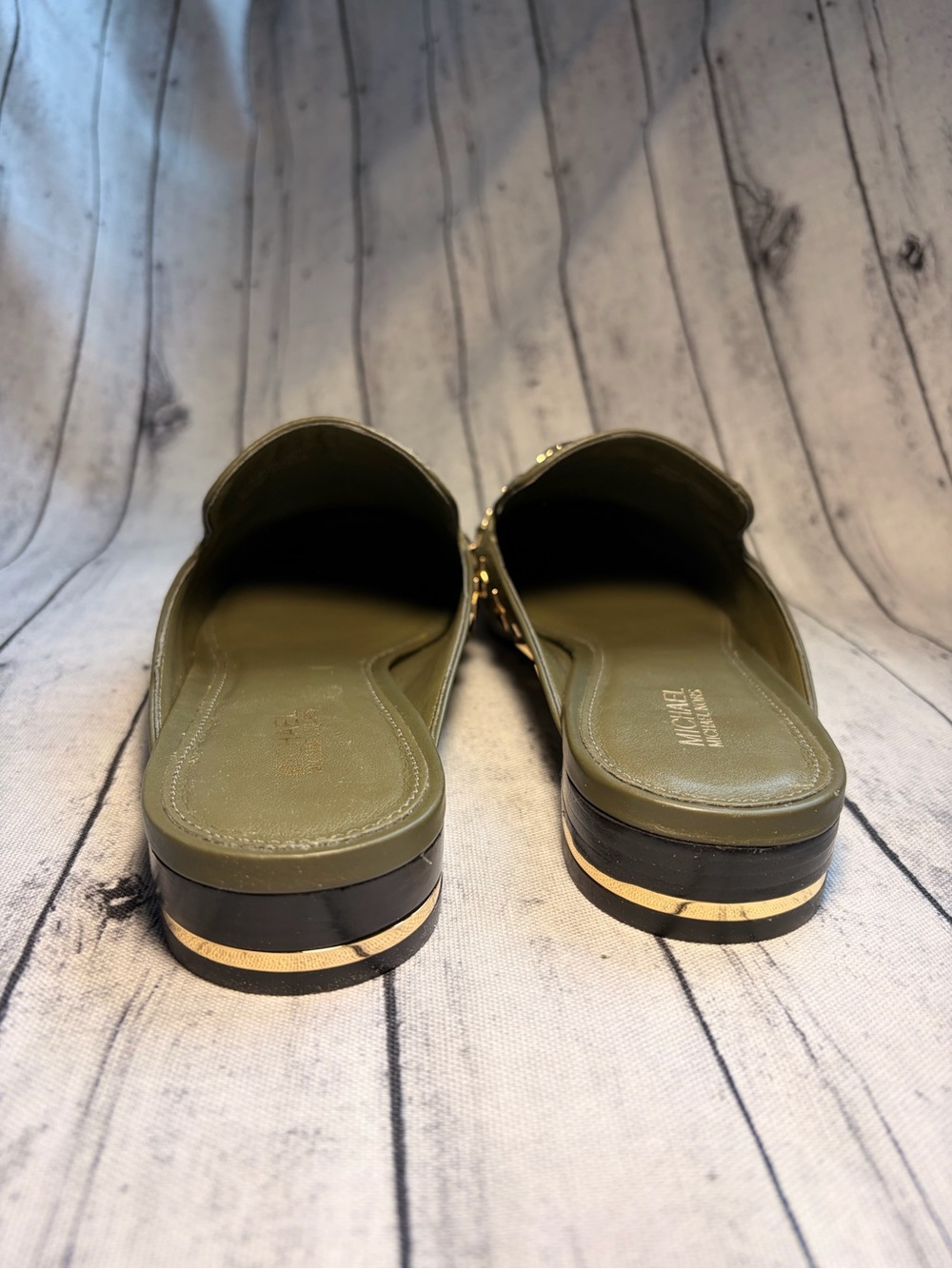 Michael Kors Olive Leather Star Stud Slide Mules - Picture 7 of 8